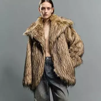Мужское и женское универсальное экологически чистое меховое пальто с большими лацканами, осеннее и зимнее утолщенное пальто средней длины из искусственного меха енота 6XL