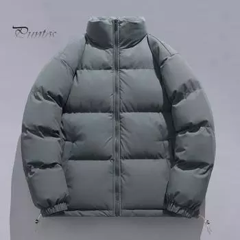 Мужское и женское утолщенное хлопковое пальто с воротником-стойкой, длинным рукавом, однотонное стеганое пальто на молнии с боковыми карманами, свободный крой, верхняя одежда M светло-синий