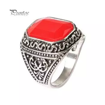 Мужское и женское винтажное ювелирное кольцо из смолы с резным геометрическим узором Lover 18# красный