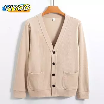 Мужское и женское зимнее пальто большого размера, хлопковый кардиган, вязаный свитер, пуловер, уличная одежда, трикотаж с v-образным вырезом для мужчин, офисная одежда L серый