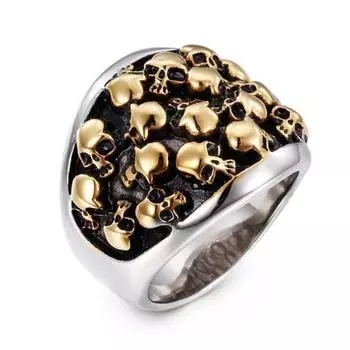 Мужское индивидуальное индивидуальное модное кольцо с черепом из нержавеющей стали, кольцо из титановой стали с несколькими головами призраков 7 золотой