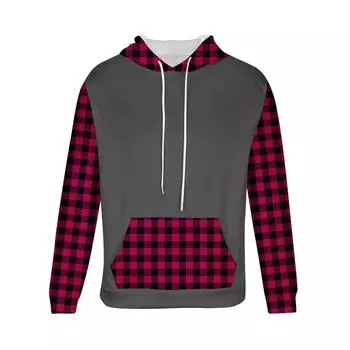 Мужское клетчатое повседневное худи-пуловер с капюшоном и кулиской XXXL винный