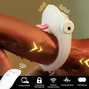 Мужское кольцо для пениса, мобильный пульт дистанционного управления, мощный вибрационный массажер для задержки эякуляции, вибратор для лизания языка для взрослых M