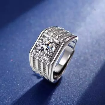 Мужское кольцо GemChic, мужское персонализированное кольцо с четырьмя когтями и широкими вставками из циркония, регулируемое универсальное обручальное кольцо, подарок на день рождения, Рождество, ювелирные изделия -