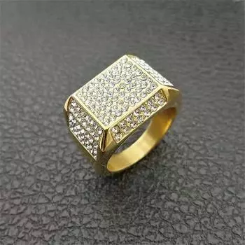 Мужское кольцо Iced Out, блестящие ювелирные изделия, оптовая продажа, мужские кольца золотого цвета из нержавеющей стали, квадратные кольца со стразами для мужчин Anillos 12