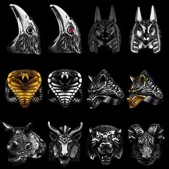 Мужское кольцо из нержавеющей стали с изображением животных, смешанное золотого цвета, слон, леопард, волк, панк, хип-хоп, байкер, властное вечерние, клубное ювелирное изделие, подарок 8