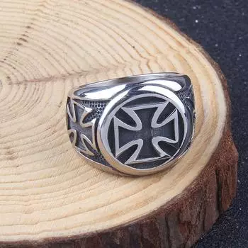 Мужское кольцо из нержавеющей стали с железным крестом - тамплиеры, кельтский байкерский готический дизайн, серебро/черная эмаль 7