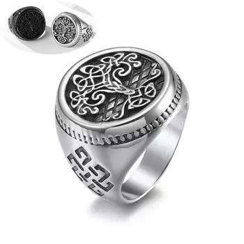 Мужское кольцо из нержавеющей стали в стиле хип-хоп, скандинавская мифология, кельтский узел, Древо жизни, кольцо на палец для мужчин, модные черные, серебряные украшения в стиле панк 8# серебряный