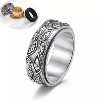 Мужское кольцо из нержавеющей стали, вращающееся ретро-дизайн глаз, женское кольцо, ювелирное изделие, подарок 6# серебряный