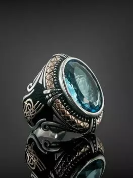 Мужское кольцо из стерлингового серебра 925 пробы с аквамарином особого дизайна