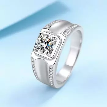 Мужское кольцо из стерлингового серебра 925 пробы, покрытое платиной pt950, кольцо с четырьмя когтями, инкрустированное муассанитом 1 карат, обручальное кольцо, обручальное кольцо с бриллиантом 15