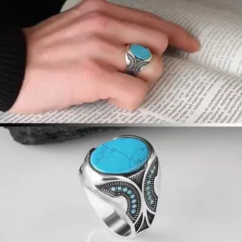 Мужское кольцо из стерлингового серебра 925 пробы с бирюзой