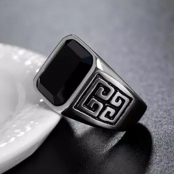 Мужское кольцо из титановой стали с узором Великой стены, простое мужское кольцо с агатом и драгоценным камнем 11