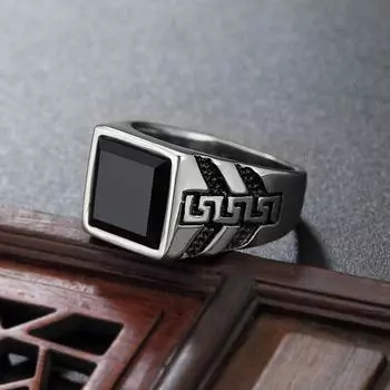 Мужское кольцо из титановой стали с узором Great Wall, черное инкрустированное цирконом 12