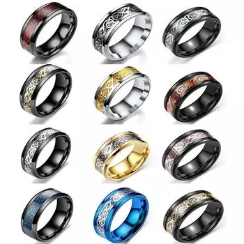 Мужское кольцо из титановой стали с узором «Дракон» — европейское и американское ретро-декомпрессионное парное кольцо из нержавеющей стали Chain Ring, number 11