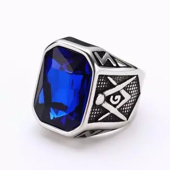 Мужское кольцо из титановой стали в стиле хип-хоп, рок-красное, с большим драгоценным камнем, масонские ювелирные аксессуары, золотое кольцо на палец в стиле рэпера 7