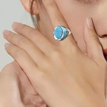 Мужское кольцо, простой подарок, тонкая работа, шикарный панк, ретро резной узор, искусственная бирюза на юбилей US 12 серебряный