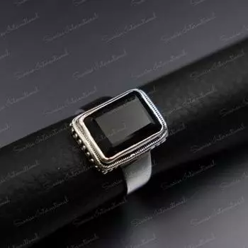 Мужское кольцо с черным ониксом, мужское кольцо Люцифер, мужское кольцо из чистого серебра 925 пробы с широкой полосой, мужское кольцо с печаткой, подарок мужу. Кольцо на каждый день Us 4 чёрный