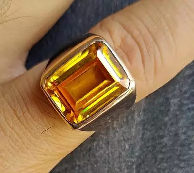 Мужское кольцо с цитрином, кольцо с драгоценным камнем-печаткой, стерлинговое серебро 925 пробы, медное кольцо, тяжелое кольцо с желтым цитрином, подарок партнеру 5 медный