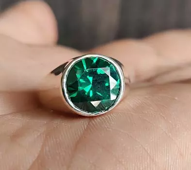 Мужское кольцо с изумрудом, драгоценный камень бриллиантовой огранки, серебро 925 пробы, ювелирные изделия ручной работы, кольцо-печатка, подарок партнеру 5 медный