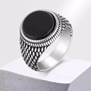 Мужское кольцо с маркой, ретро-кольцо с круглым драгоценным камнем, винтажное кольцо из нержавеющей стали в стиле хип-хоп, ювелирное украшение на палец, перстень-печатка 7