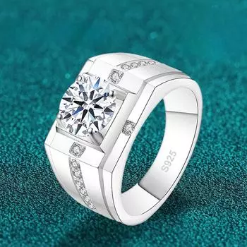 Мужское кольцо с муассанитом 1 карат D VVS1, серебро 925 пробы с позолотой 18 карат, обручальное кольцо, ювелирные изделия 5