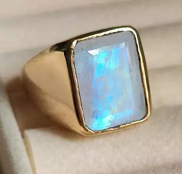 Мужское кольцо с радужным лунным камнем, кольцо с печаткой, серебро 925 пробы, медное кольцо, кольцо с драгоценным камнем, украшения ручной работы 5 медный