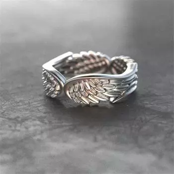 Мужское кольцо серебряного цвета в стиле ретро, винтажное полированное панк-подарок, гипоаллергенное кольцо на палец с крылом ангела US 7 серебряный