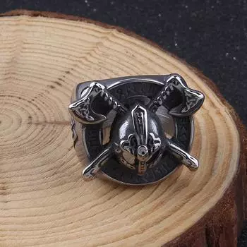 Мужское кольцо викинга из нержавеющей стали - берсерк, двойной боевой топор и щит, дизайн воина, ювелирное украшение в подарок 7
