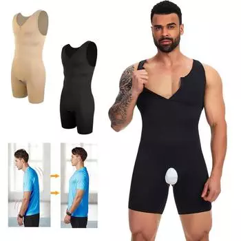 Мужское компрессионное безрукавное утягивающее бесшовное нижнее белье с открытой промежностью, утягивающее боди Para Hombres Shapewear S