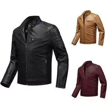 Мужское кожаное пальто, мужская тонкая куртка, тонкое весенне-осеннее пальто, мужская мотоциклетная одежда, кожаная куртка больших размеров с воротником-стойкой L