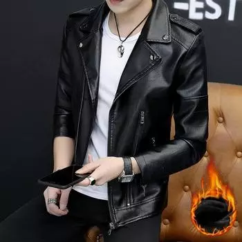 Мужское кожаное пальто, осенне-зимнее утолщенное модное мотоциклетное кожаное пальто с флисовой подкладкой M
