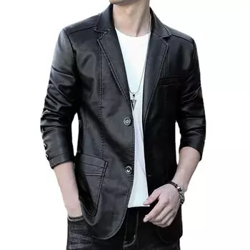 Мужское кожаное пальто, осенне-зимняя мотоциклетная кожаная куртка из искусственной кожи M