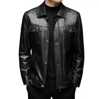 Мужское кожаное пальто плюс бархатное тонкое пальто осенне-зимняя мотоциклетная куртка с лацканами мужская повседневная куртка из натуральной кожи из овчины M