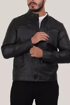 Мужское кожаное пальто с воротником