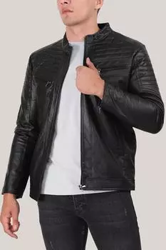 Мужское кожаное пальто с воротником