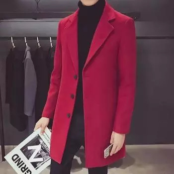 Мужское красное шерстяное пальто средней длины в корейском стиле - модная ветровка на осень/зиму 5XL