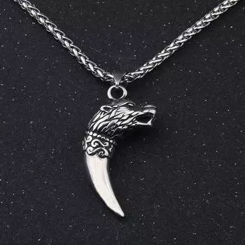 Мужское крутое ожерелье из нержавеющей стали с клыками волка викинга, подвеской в виде дракона и цепочкой в виде киля длиной 24 дюйма
