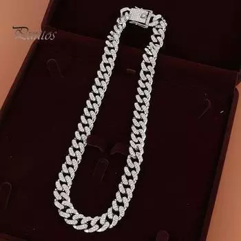 Мужское кубинское звено цепи ожерелье хип-хоп панк блестящие стразы ожерелье 13 мм Iced-Out толстая цепь ожерелье модные украшения подарок на день рождения 45cm серебряный