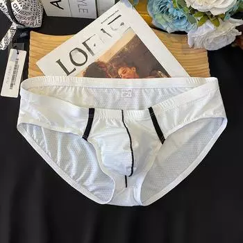 Мужское летнее ледяное шелковое нижнее белье-треугольники с низкой посадкой, с отверстиями, модное, молодежное, дышащее, сексуальное M