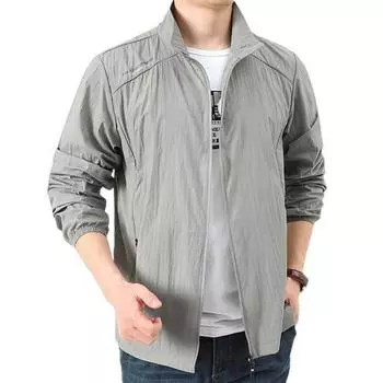 Мужское летнее пальто с лацканами и длинными рукавами, солнцезащитная куртка, сплошной цвет, свободная посадка, ветрозащитная верхняя одежда на молнии L темно-серого