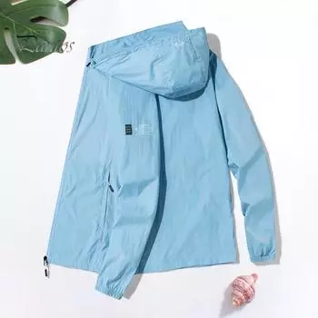 Мужское летнее солнцезащитное пальто, кардиган на молнии с капюшоном, карманы на молнии, большие размеры, длинный рукав, тонкий, быстросохнущий, отличная воздухопроницаемость, защита от ультрафиолета, езда на велосипеде на открытом воздухе M светло-синий
