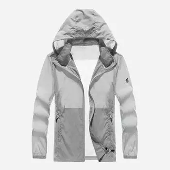 Мужское летнее солнцезащитное пальто, кардиган на молнии с капюшоном, карманы на молнии, большие размеры, длинный рукав, тонкий, быстросохнущий, отличная воздухопроницаемость, защита от ультрафиолета, езда на велосипеде на открытом воздухе M светло-синий