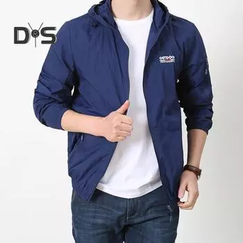 Мужское летнее солнцезащитное пальто с капюшоном на шнурке и длинными рукавами, анти-УФ-куртка с буквенным принтом и молнией, ветровка M светло-синий