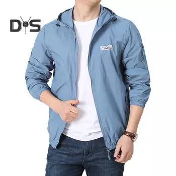 Мужское летнее солнцезащитное пальто с капюшоном на шнурке и длинными рукавами, анти-УФ-куртка с буквенным принтом и молнией, ветровка M зелёный