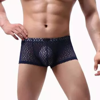 Мужское летнее тонкое нижнее белье с низкой посадкой, сексуальные прозрачные кружевные шорты, дышащие легкие эластичные удобные трусы S