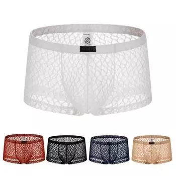 Мужское летнее тонкое нижнее белье с низкой посадкой, сексуальные прозрачные кружевные шорты, трусики, дышащие, легкие, эластичные L