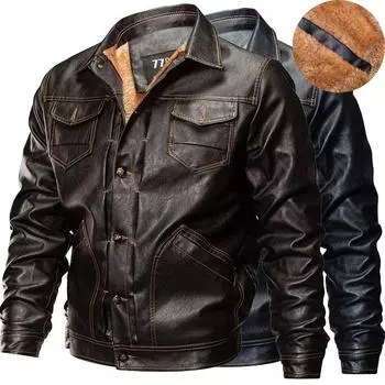 Мужская утеплнная куртка из искусственной кожи XS(With Fleece) чёрный