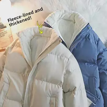 Мужское модное зимнее пальто из овчины и хлопка с бархатом, короткий воротник-стойка L синий