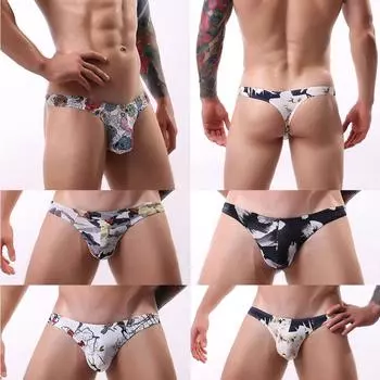 Мужское мягкое нижнее белье с принтом, трусы-стринги с Т-образной спинкой, стринги, нижнее белье, трусы M